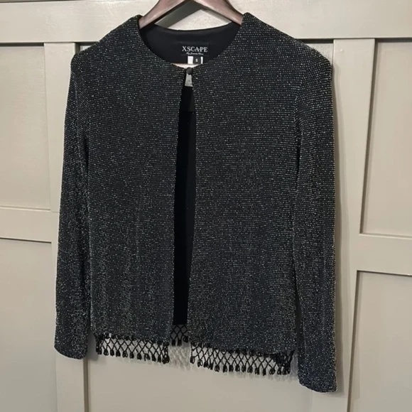 Xscape Beaded Formal Jacket Black Metallic Single Button Size Small - Picture 3 of 12